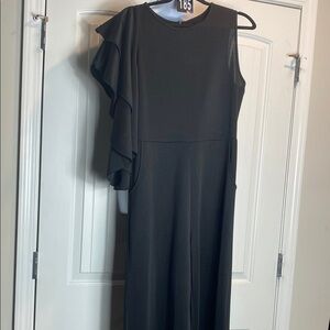 Black Asymmetrical Ruffled One Shoulder Jumpsuit